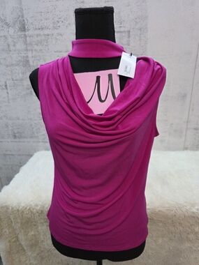 BOLD elements Draped Cowl Neck Sleeveless Top in Hot Pink